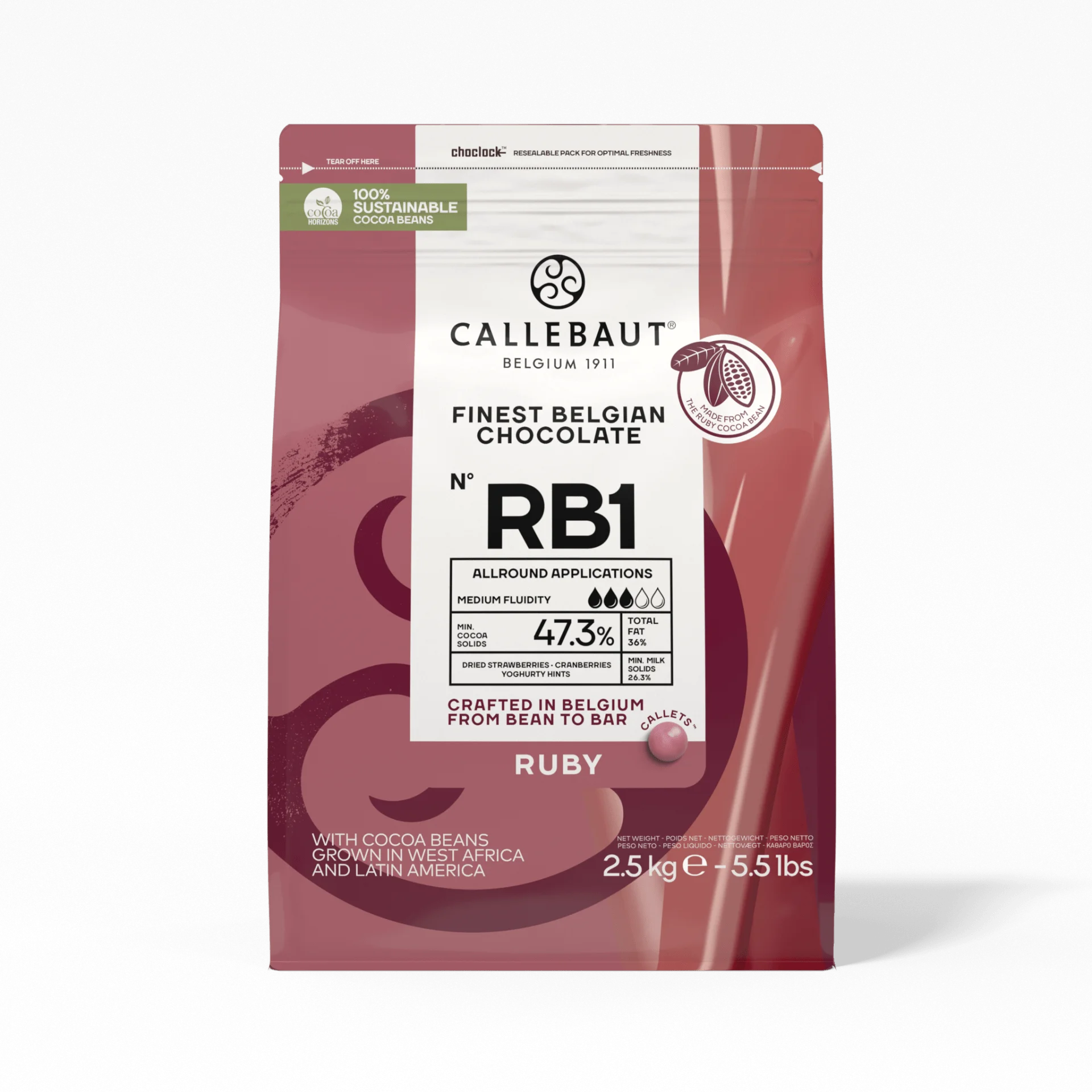 Callebaut Ruby Drop Çikolata 2,5 kg ürün ambalajı