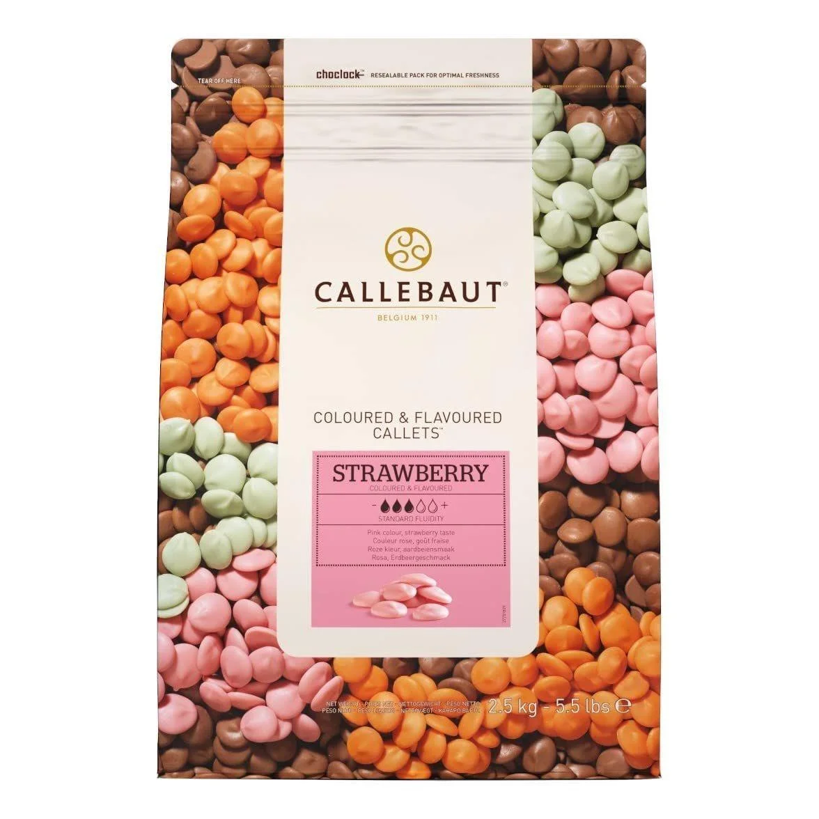Callebaut Çilekli Drop Çikolata 2,5 kg ürün ambalajı