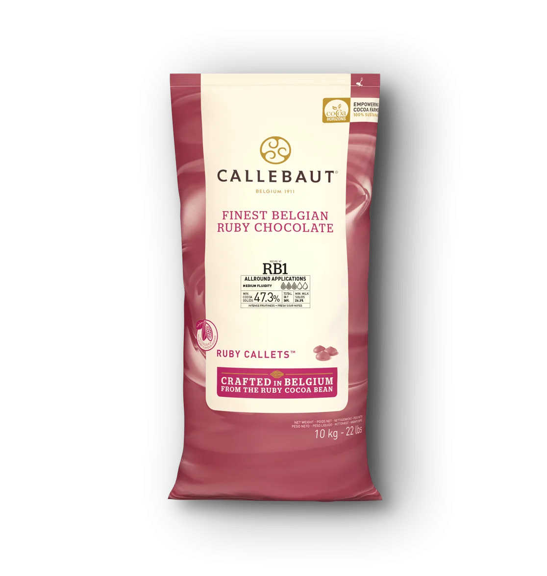 Callebaut Ruby Drop Çikolata 10 kg ürün ambalajı